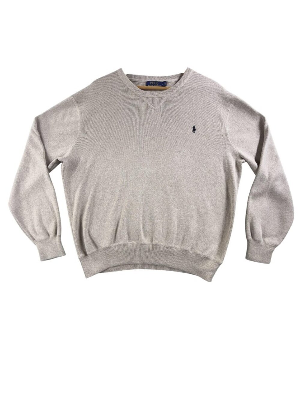 Polo Ralph Lauren Sweater Mens Large Beige Crewneck Cotton Knit Pullover Pony